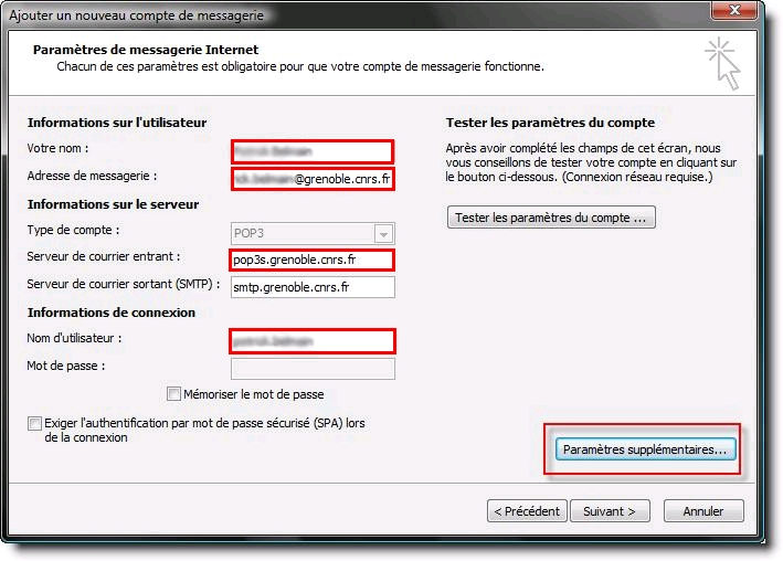 Configuration pour Outlook 2007 Windows 1/2